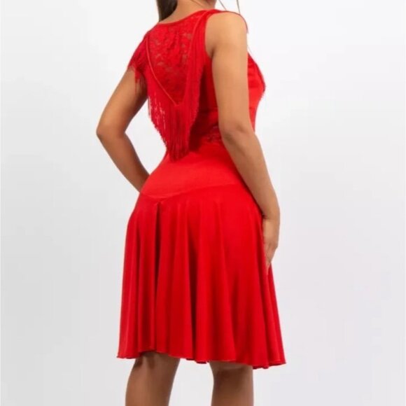Z&X Red Latin Dance Dress With Fringe Lace Dress Size M - Picture 14 of 15